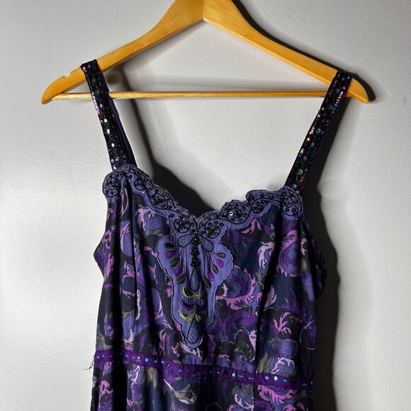 Vintage Free People Flowy Paisley Mini Dress Women's 12 Dark Romantic Festival - Picture 3 of 12